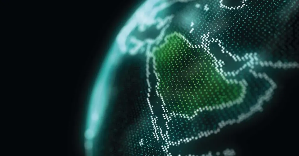 Saudi Arabia Map Hologram Effect, KSA Digital global map, Riyadh