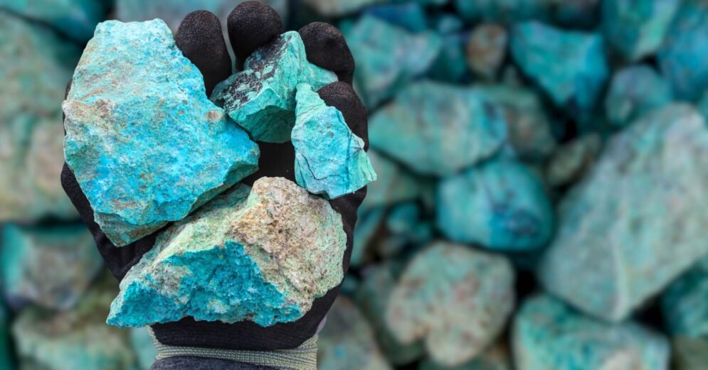 Photo of blue green copper (Cu) oxide ore.